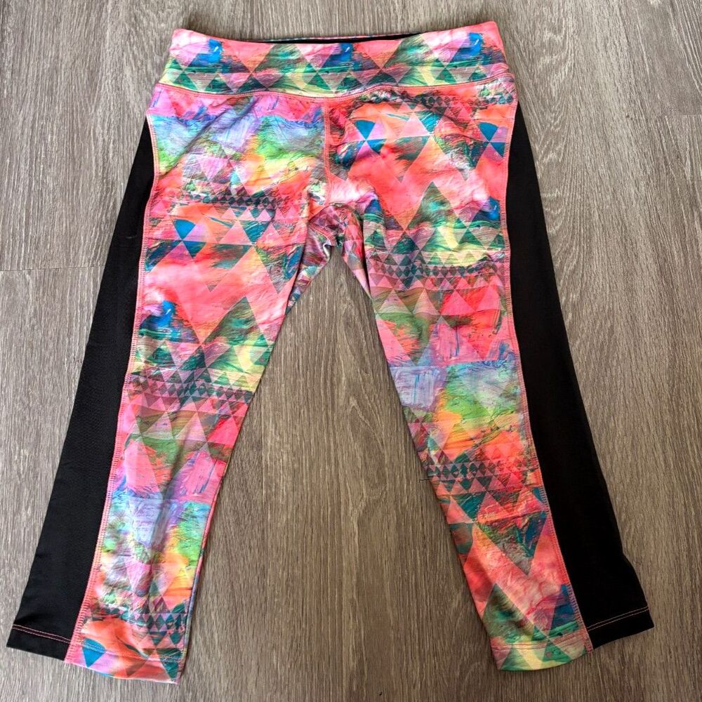 LuLaRoe Womens Leggings Size L Multicolor Geometric Black Athletic Stretch